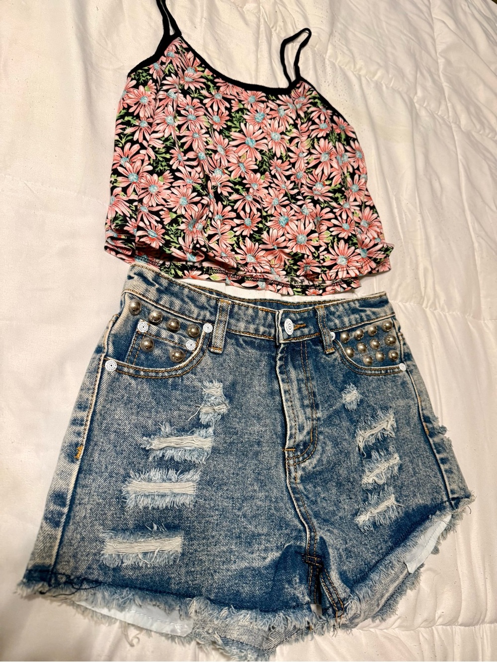 Floral Pink Daisy Crop Cami Top - Women's Summer Tank